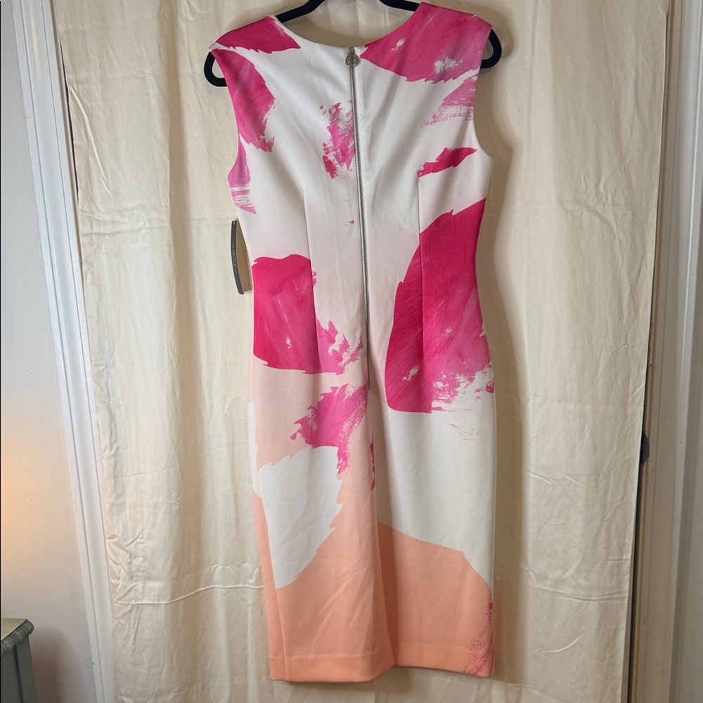 Tahari Midi Dress with Pink & Peach Abstract Accents - Picture 4 of 4